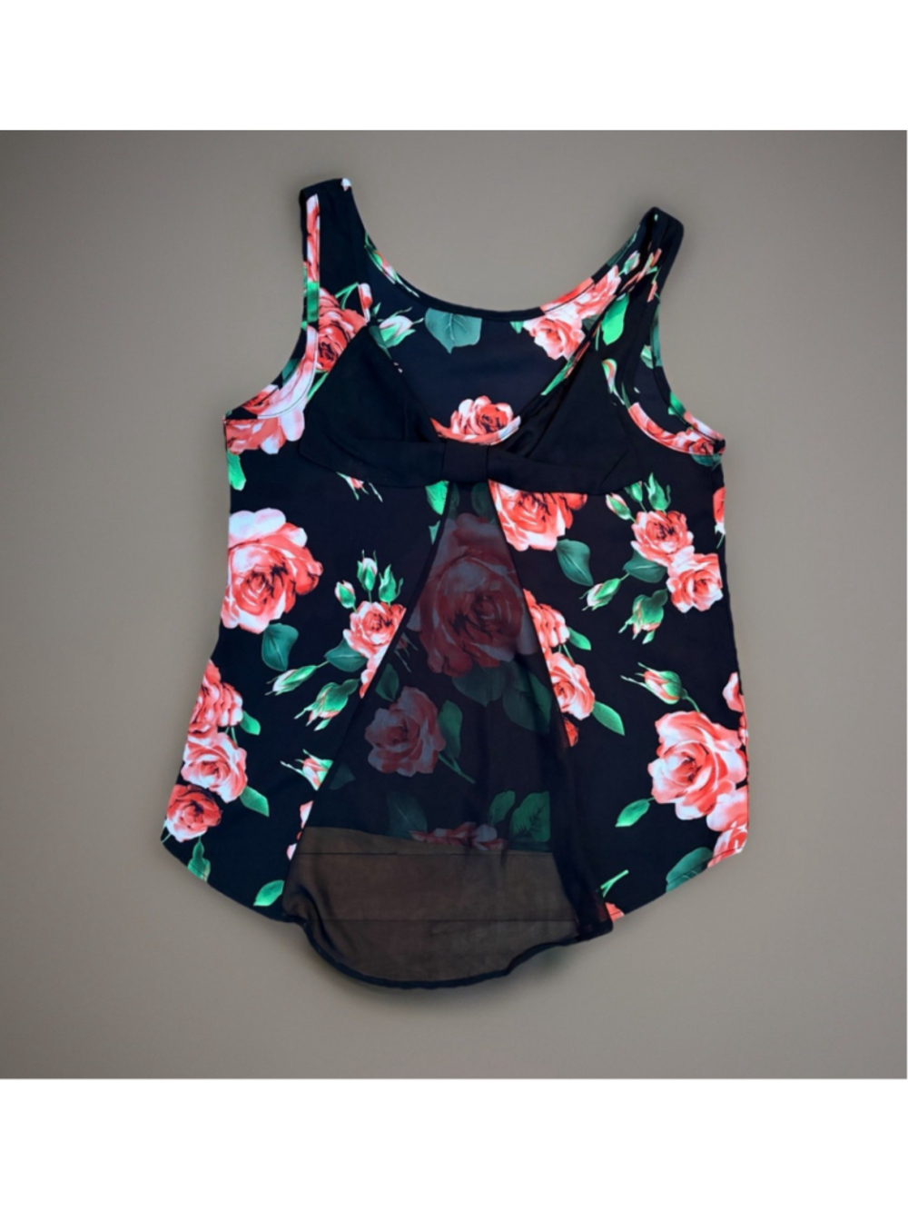 Cleo Black & Red Floral Sheer Sleeveless Blouse - Medium